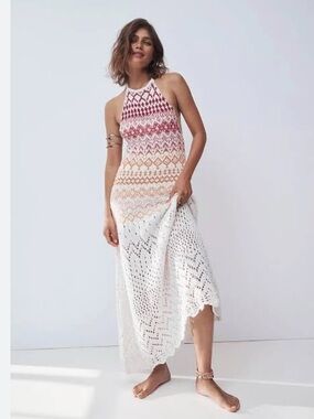 Free People Ikat Oasis crochet Halter Maxi Dress